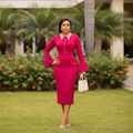 Women's Hot Pink Button-Front Peplum Bell-Cuff Midi Dress – Nigerian Female Model