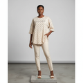 Cream Monogram Print Rhinestone Longline Top - Model Front View