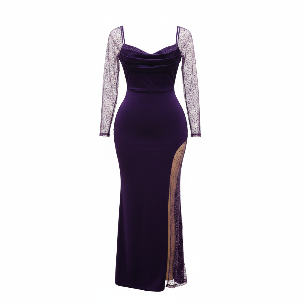 Purple Velvet Bodycon Maxi Gown - Ghost Mannequin