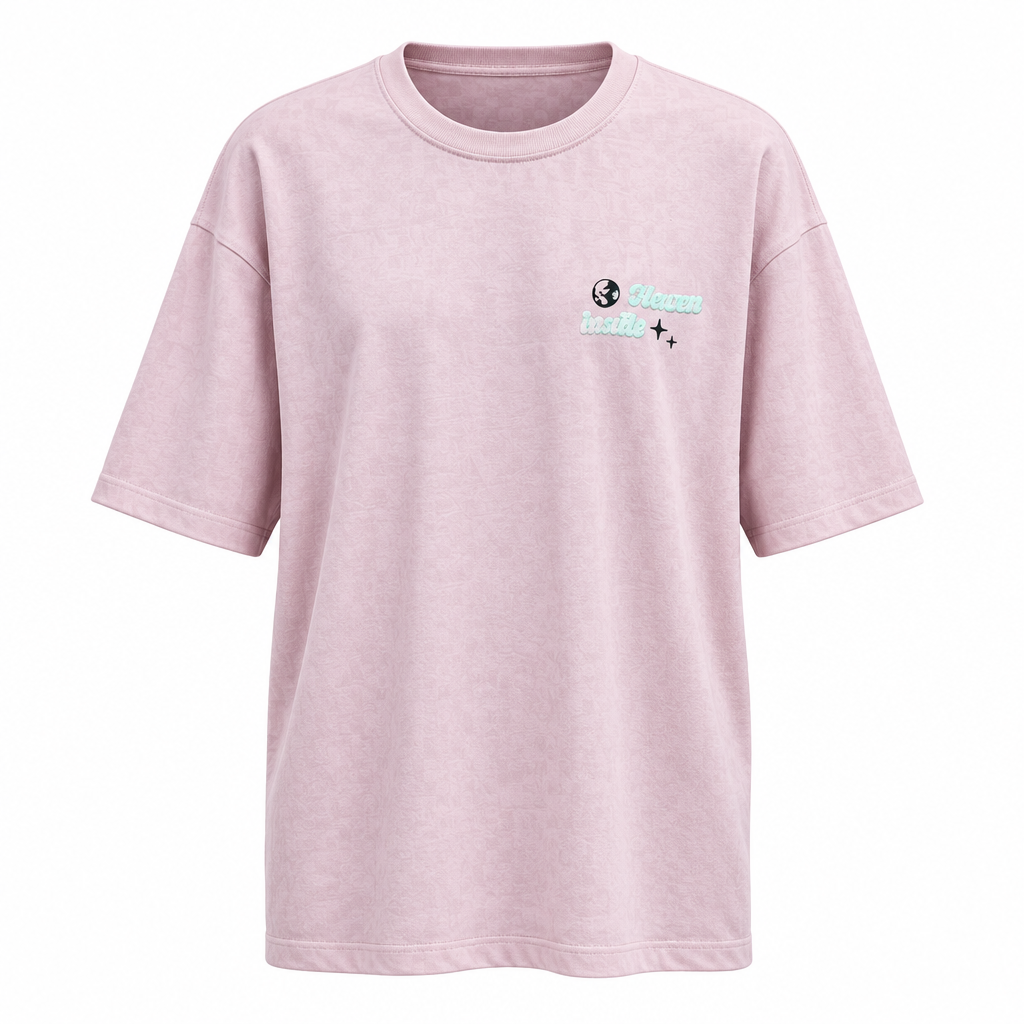 Soft pink oversized globe script graphic tee ghost mannequin