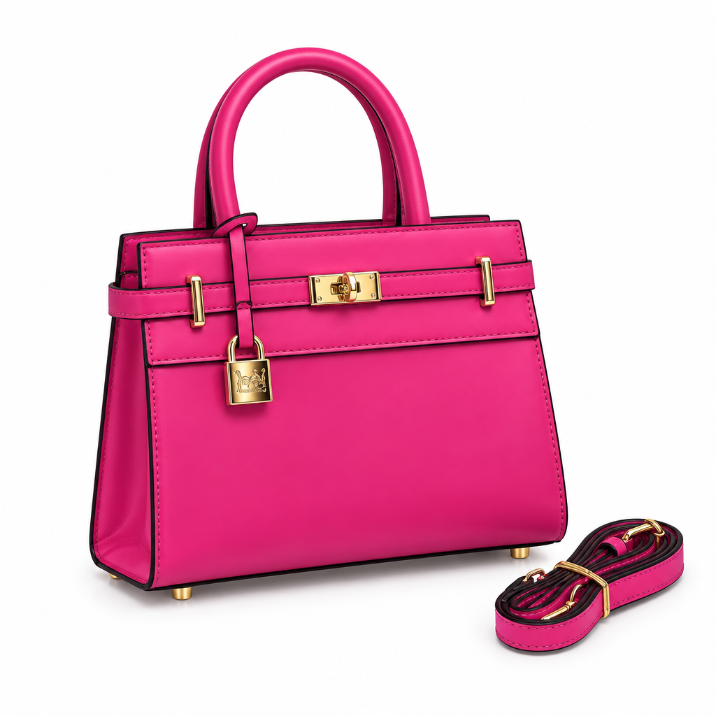 Hot Pink Structured Leather Tote Bag - Catalog Shot