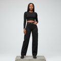 Black Wide-Leg Cargo Jeans - Model Front