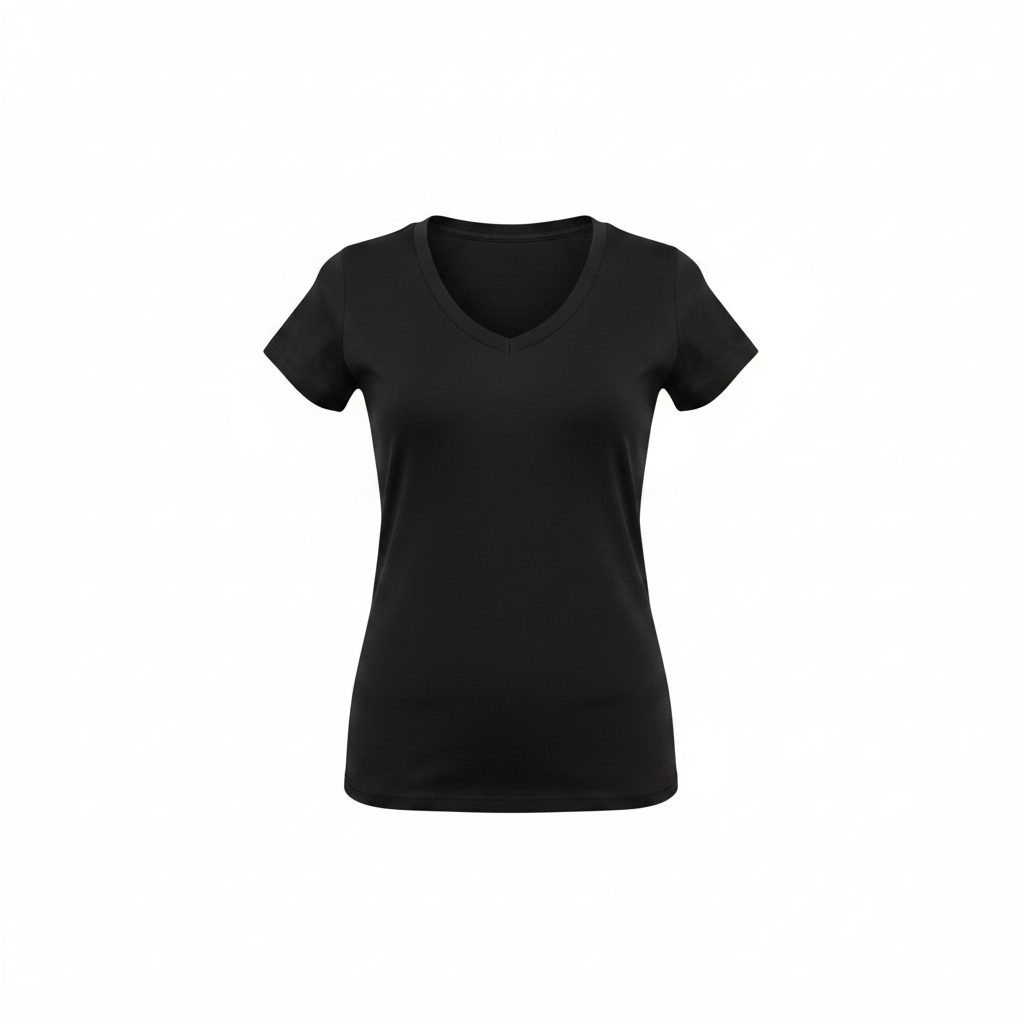 Women's V-neck fitted tee - black ghost mannequin