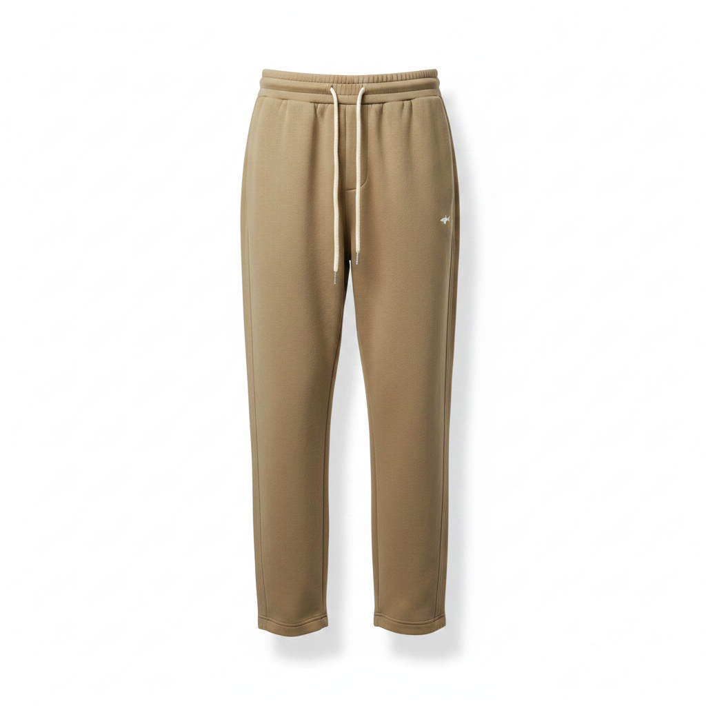 Khaki shark logo relaxed fit drawstring jogger sweatpants ghost mannequin