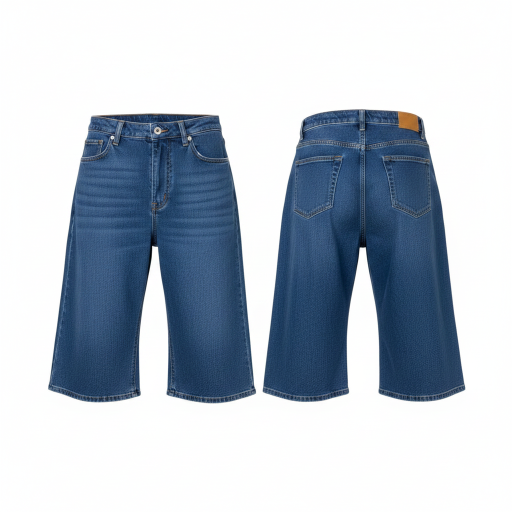 Dye Blue Denim Bermuda Shorts - Ghost Mannequin Front
