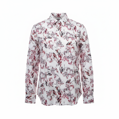 White floral leaf print long-sleeved shirt ghost mannequin front view