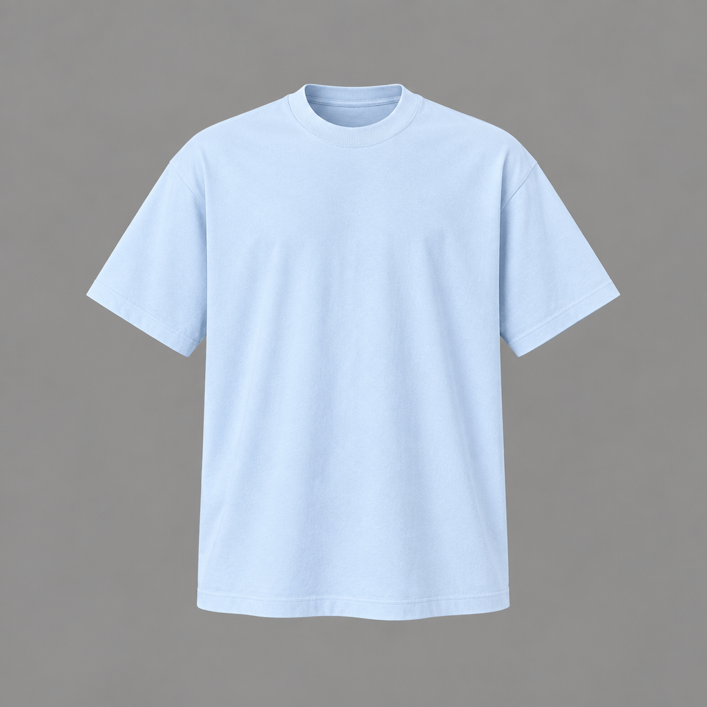 Sky blue crew-neck T-shirt ghost mannequin front view