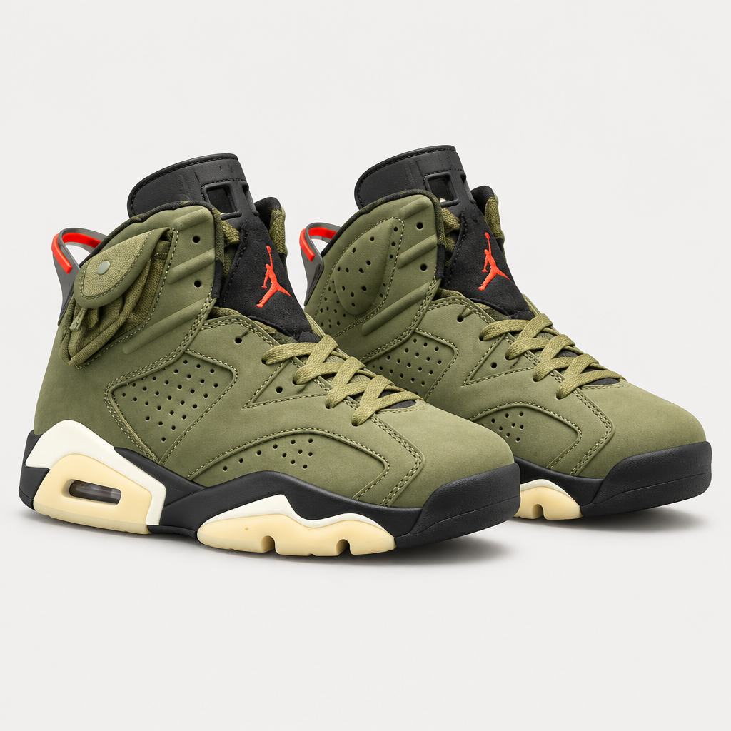 Olive green high-top sneaker pair on a clean background