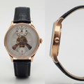 Men's Silver Dial Rose Gold Tourbillon Automatic Watch – Front and Side Ghost Mannequin View