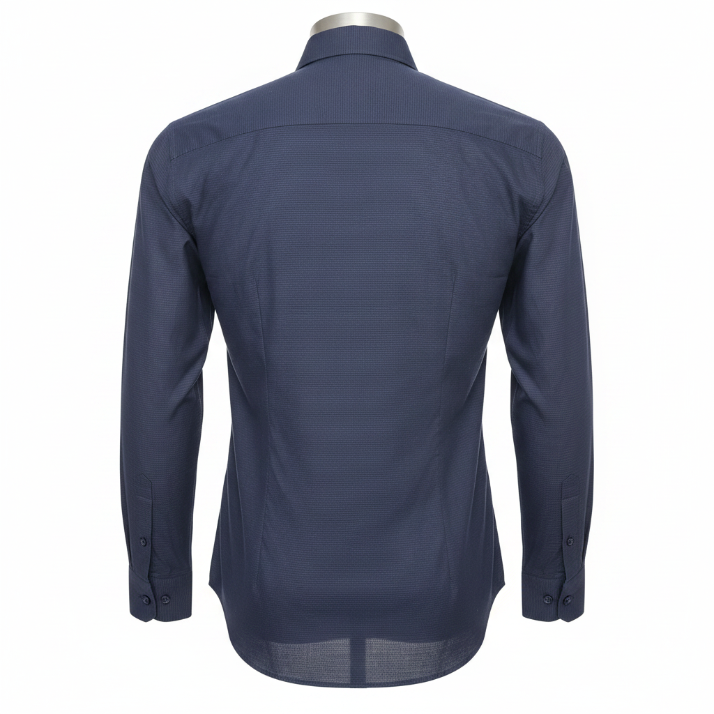Navy blue long-sleeved shirt ghost mannequin back view