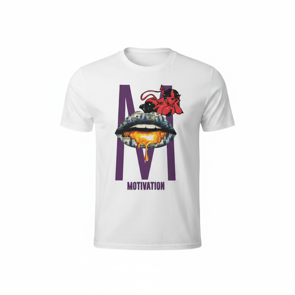 Men's white round-neck Motivation graphic t-shirt ghost mannequin view