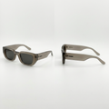 Front and side views of chunky taupe-grey rectangular glasses