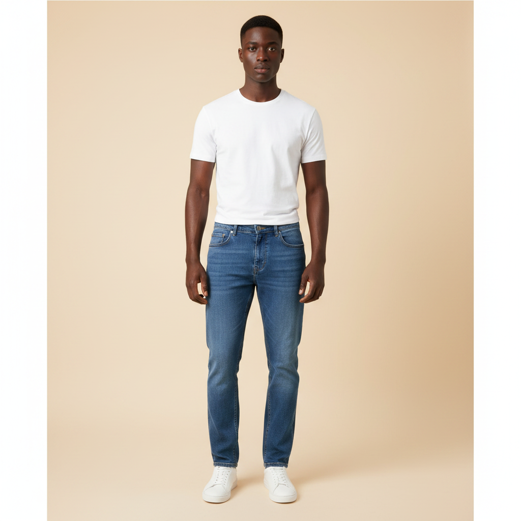 STEEZU Medium Wash Slim-Straight Denim Jeans - Model Shot