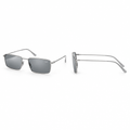 Silver-tone rectangular sunglasses with grey lenses in front and side views