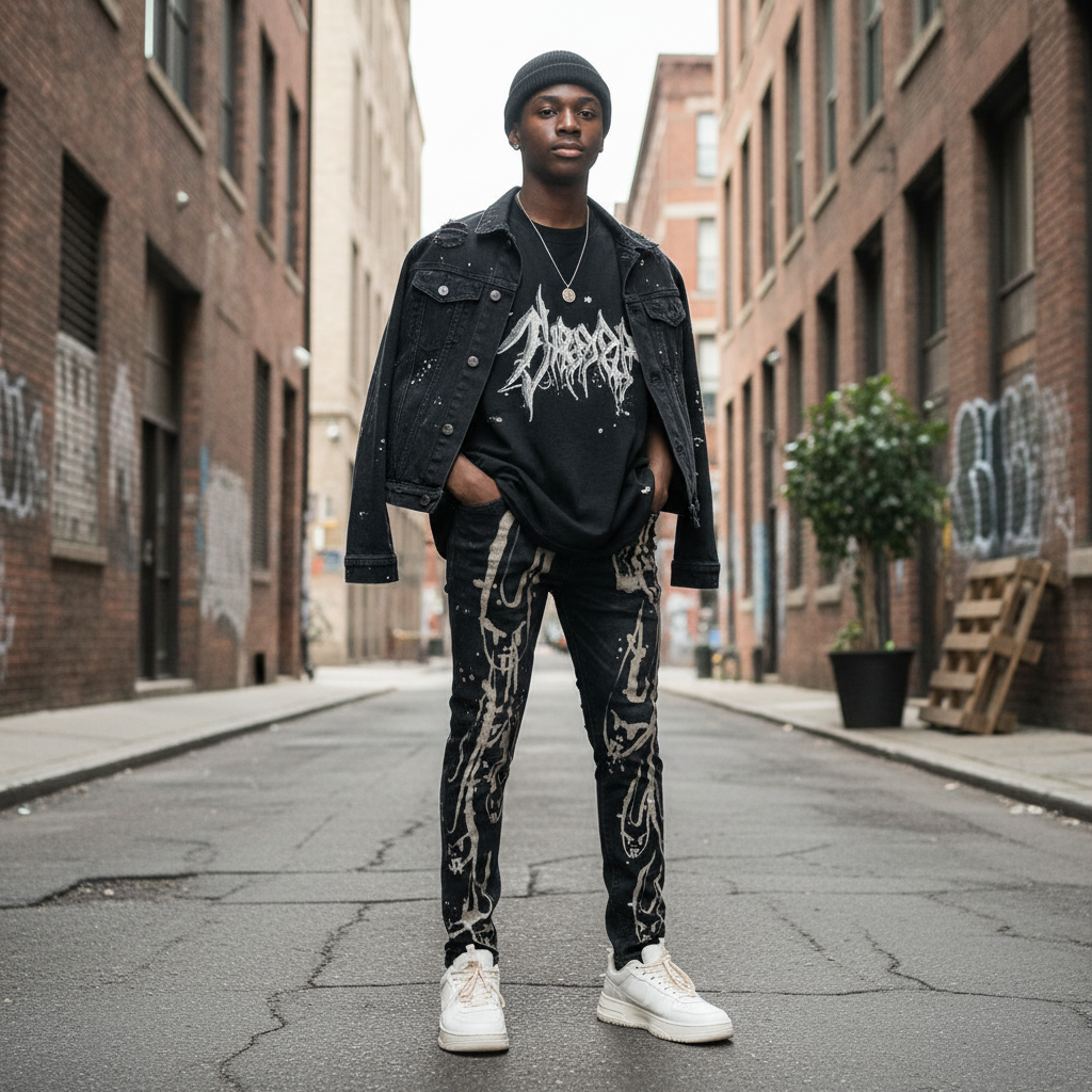 Graffiti Paint Slim Jeans - Model Shot