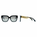 Unisex black square sunglasses with gold lattice temple – front and side ghost mannequin view on white background