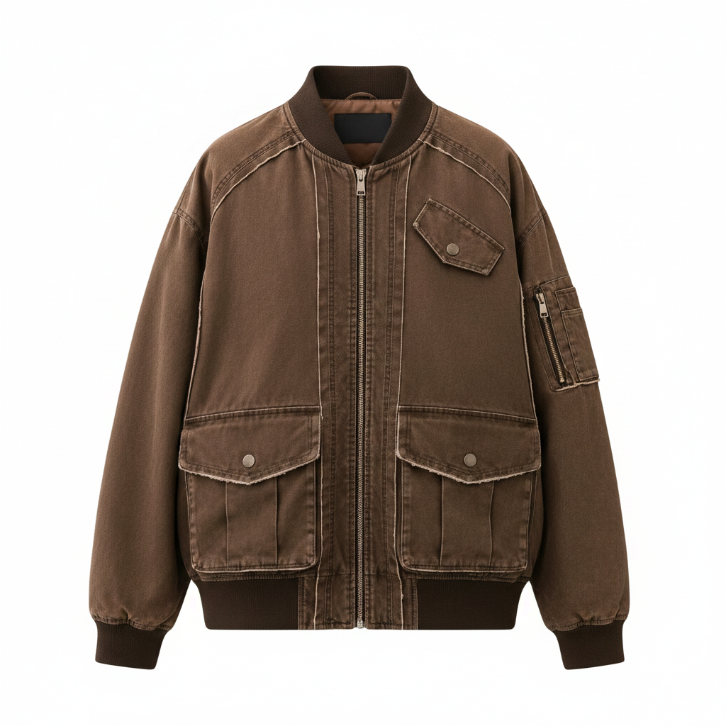 Men's Washed Tobacco Brown Cargo Bomber Jacket – Ghost Mannequin
