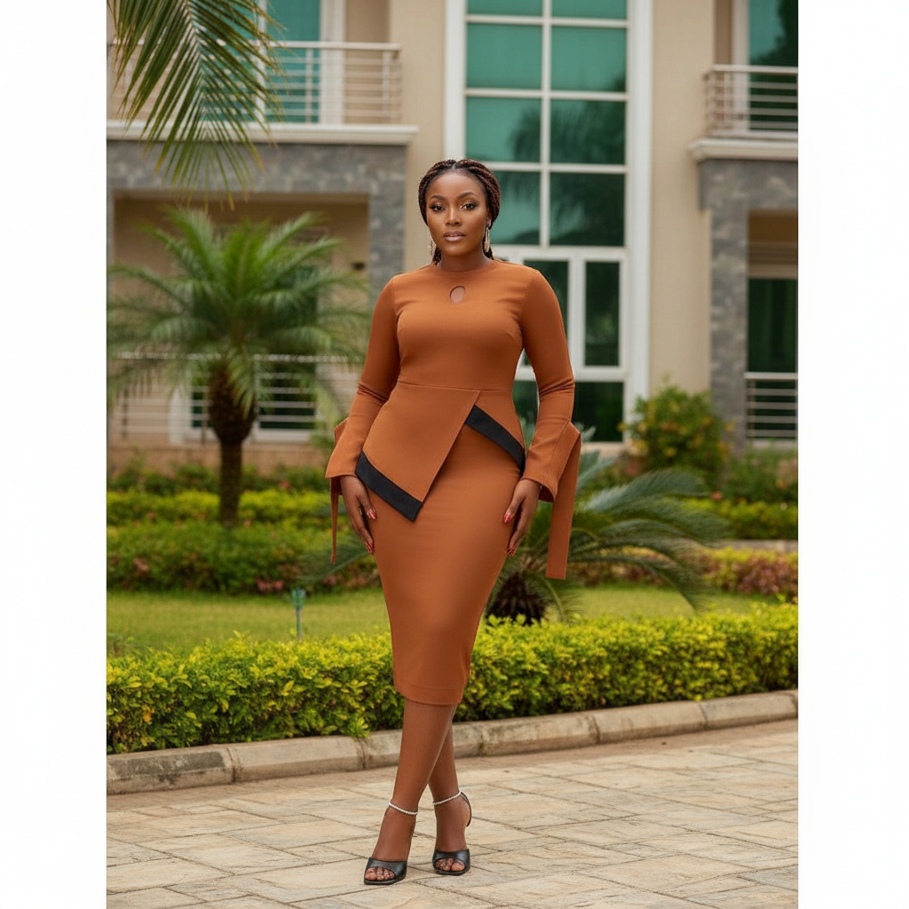 Women's Rust Orange Tie-Cuff Asymmetric Two-Piece Co-ord Set – Nigerian Female Model