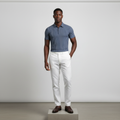 Navy Pinstripe Zip Polo Shirt - Model Front
