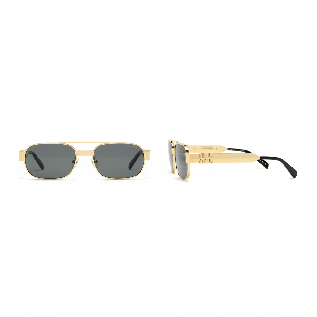 Rectangular Double Bridge Sunglasses – Ghost Mannequin Front and Side View