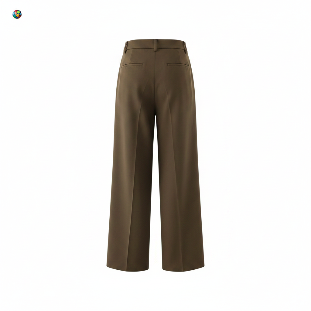 Olive Brown Wide-Leg Tailored Trousers - Ghost Mannequin Back