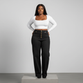 Black High-Waist Wide-Leg Jeans – Model Front
