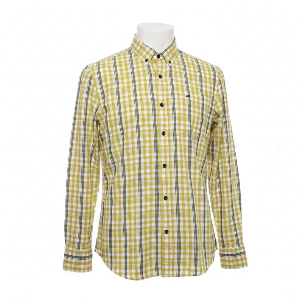 Yellow Grey Plaid Long-Sleeved Shirt - Ghost Mannequin