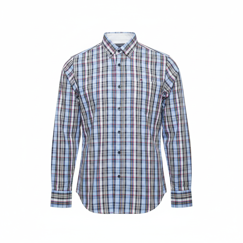 Blue Multi-Colour Plaid Long-Sleeved Shirt - Ghost Mannequin