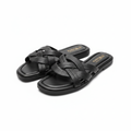 Women's black woven criss-cross flat slide sandals ghost mannequin view
