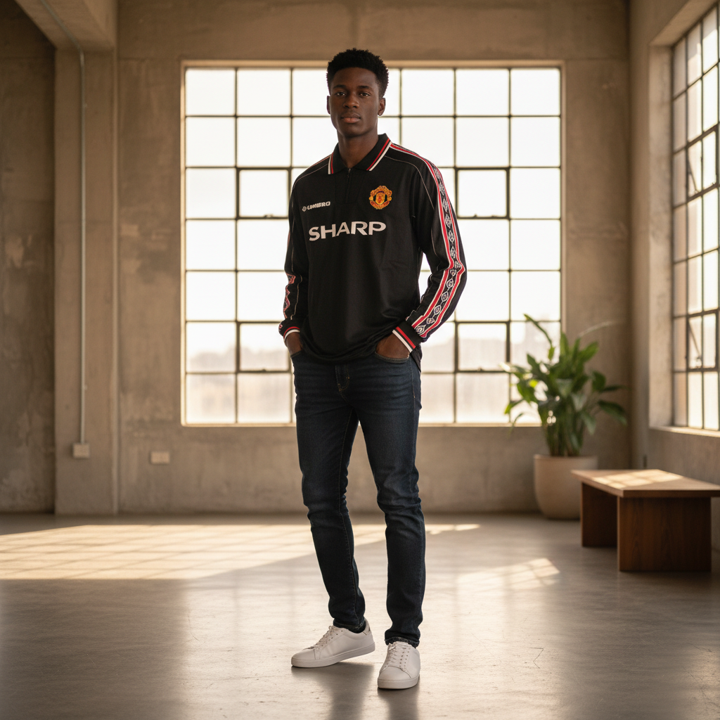 Black Retro Long Sleeve Third Jersey – Model Shot