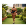 Women's Brown & Black Colour-Block Bodycon Midi Dress – Nigerian Female Model