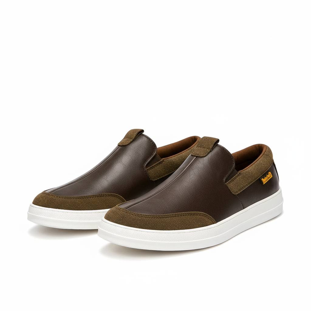 Olive Two-Tone Leather Canvas Slip-On Loafer - Ghost Mannequin