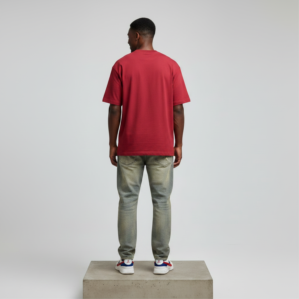 Red Drop Expectations Graphic Oversized Tee - Male Model Back