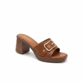 Women's Brown Block Heel Buckle Mule - Ghost Mannequin