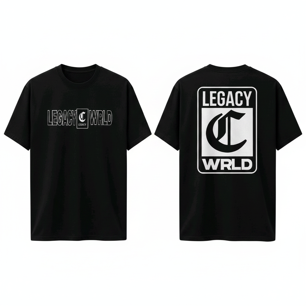Men's black short-sleeve monogram logo graphic tee ghost mannequin front and back view