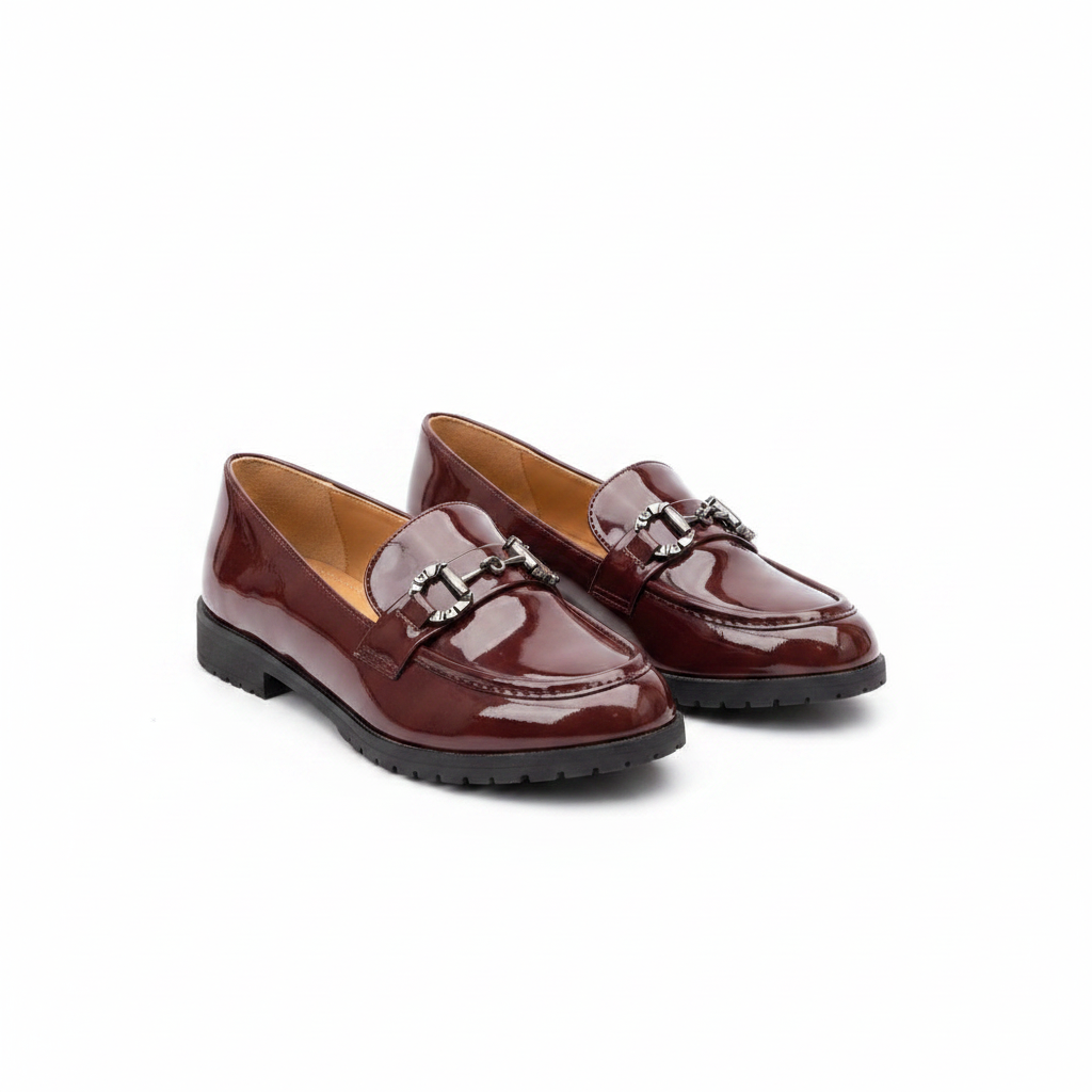 Layinka Store Wine Burgundy Patent Chain-Horsebit Loafers – Catalog Shot