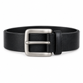 Black Leather Brushed Silver Centre-Bar Buckle Belt - Front View