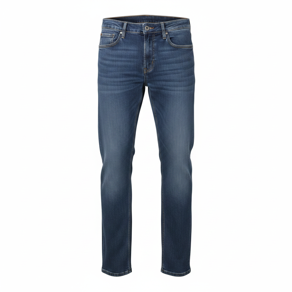 Ghost mannequin view of Women's Medium-Wash Blue Denim Straight-Leg Jeans