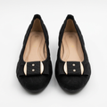 Complete pair of girls’ black textured gold-trim ballet flats without support rods
