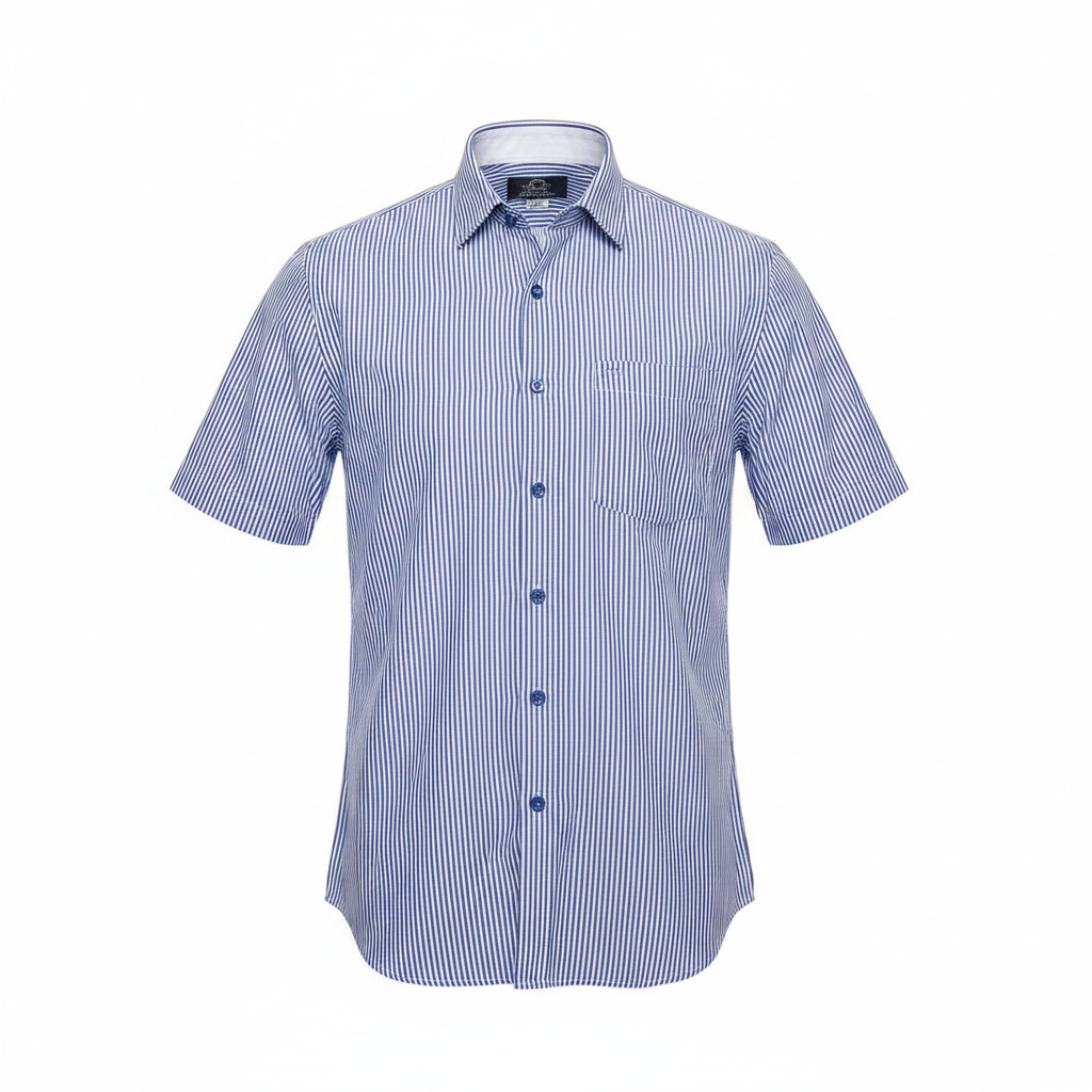 Ghost mannequin blue and white striped short-sleeved shirt