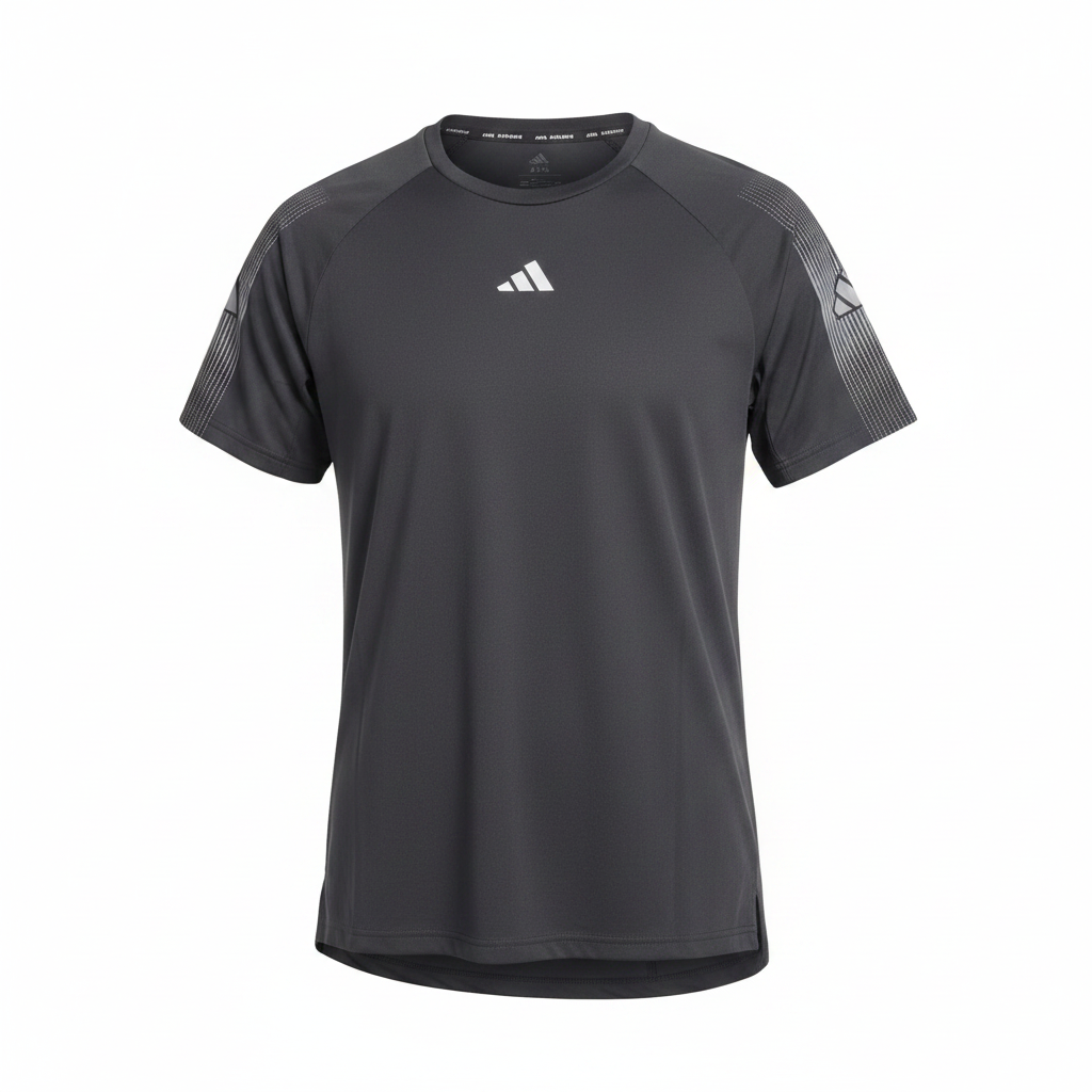 Dark Grey Stripe Sleeve Athletic T-Shirt - Ghost Mannequin
