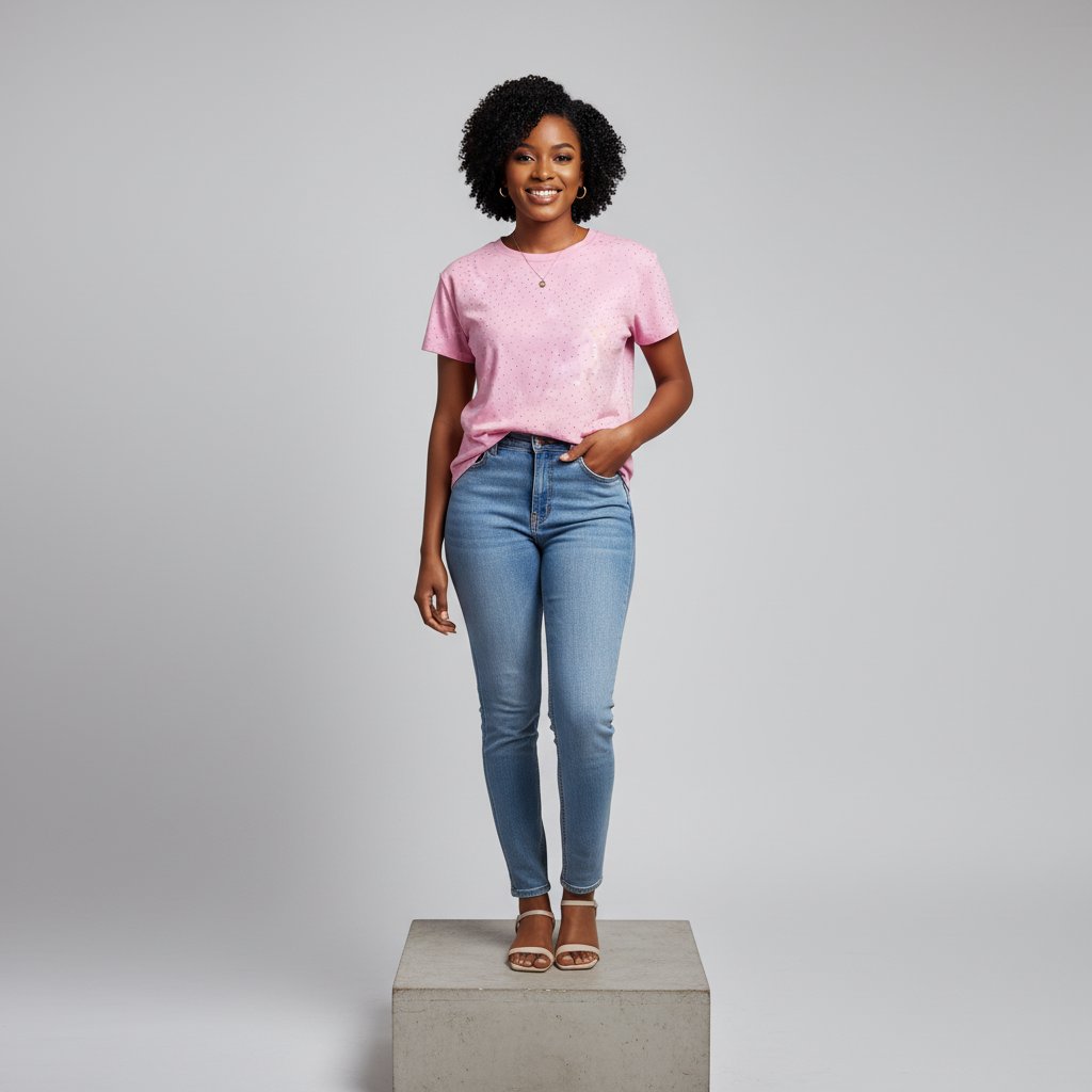 Pink Sparkle Glitter Dot Tee - Model Front View