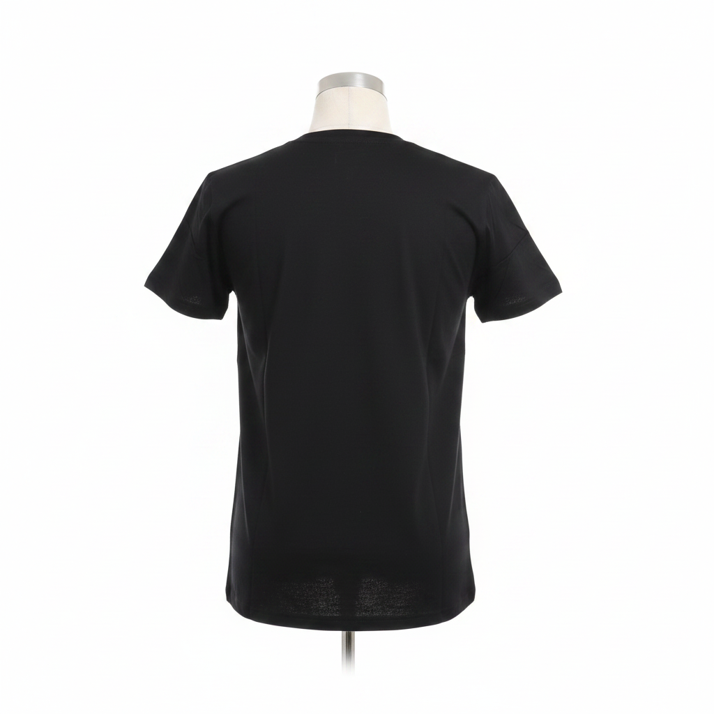 Ghost mannequin back view of black T-shirt