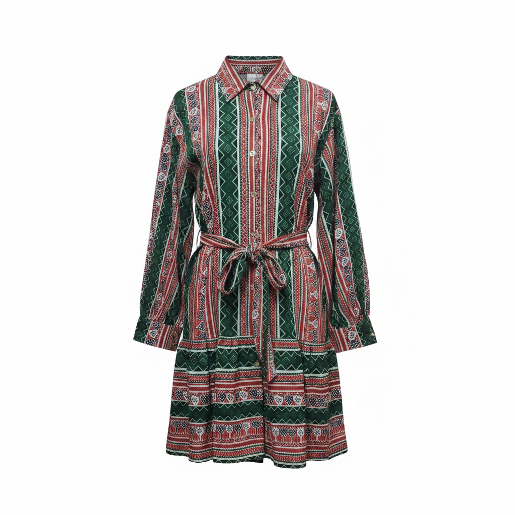 Adire Stripe Ruffle Shirt Dress - Ghost Mannequin