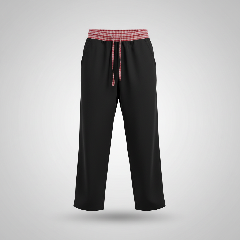 Ghost mannequin black plaid waistband wide-leg joggers