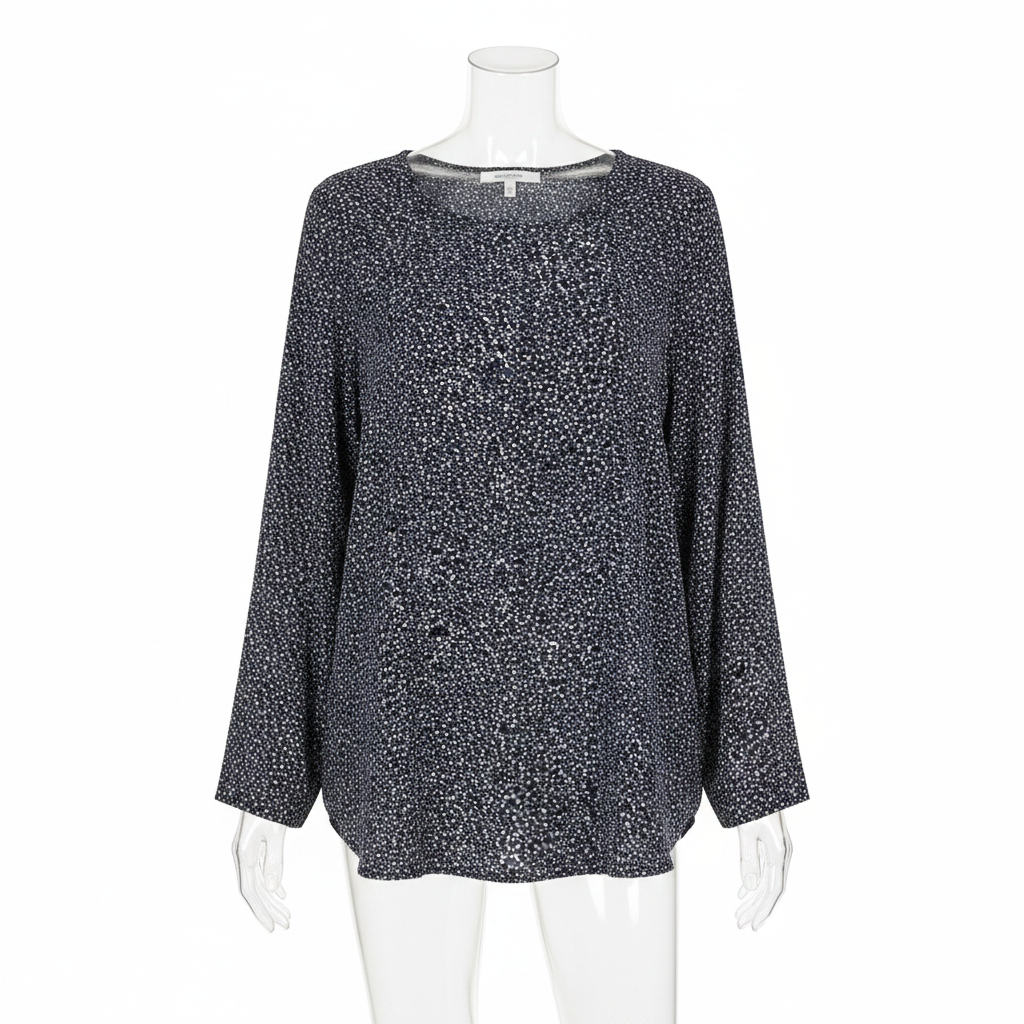Ghost mannequin front view of Navy Blue Floral Print Long Sleeve Top