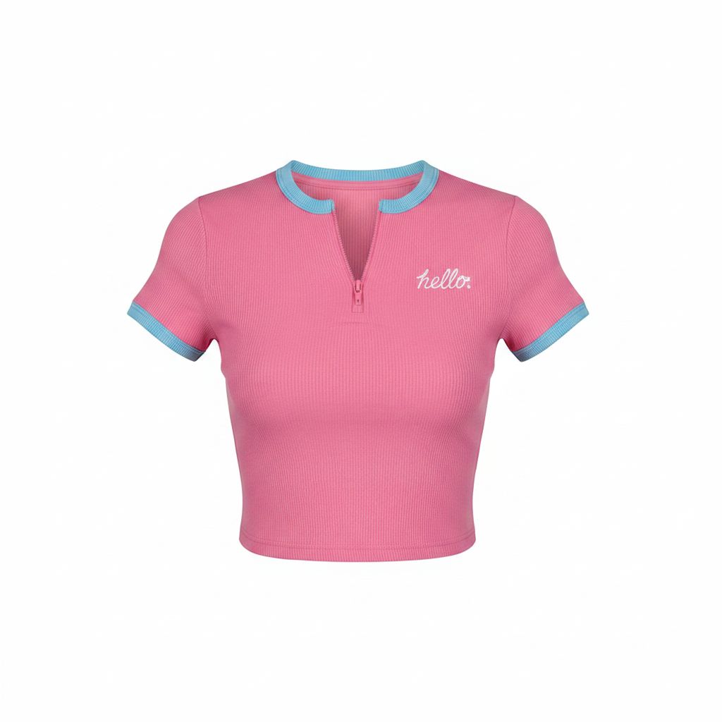 Ribbed Zip Crop Top – Ghost Mannequin Pink