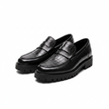 Men's black square-embossed leather penny loafer ghost mannequin pair