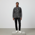 Charcoal Grey Acid Wash Denim Jacket - Model Front View