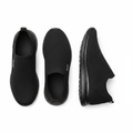 Men's all-black knit slip-on sneaker ghost mannequin front and side view pair